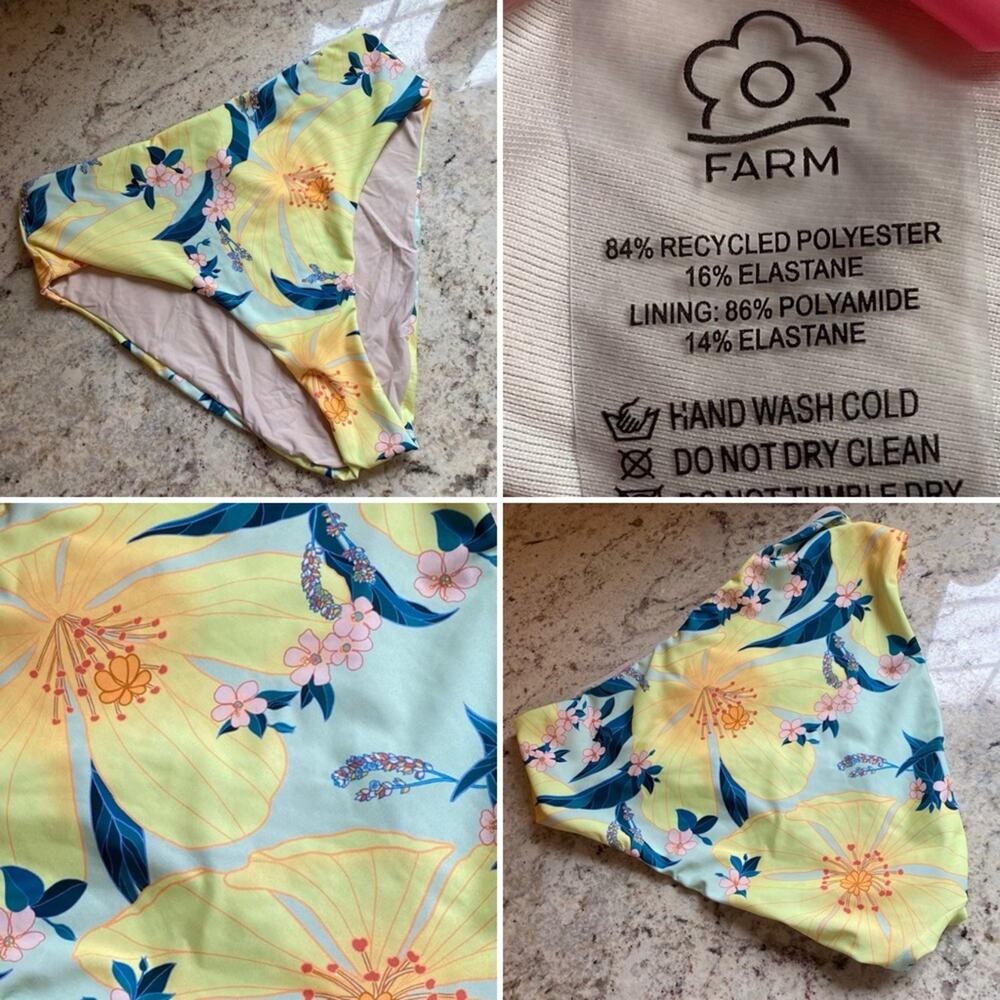 FARM RIO Pietra Floral Mint High Rise Bikini Bottom Small NWOT